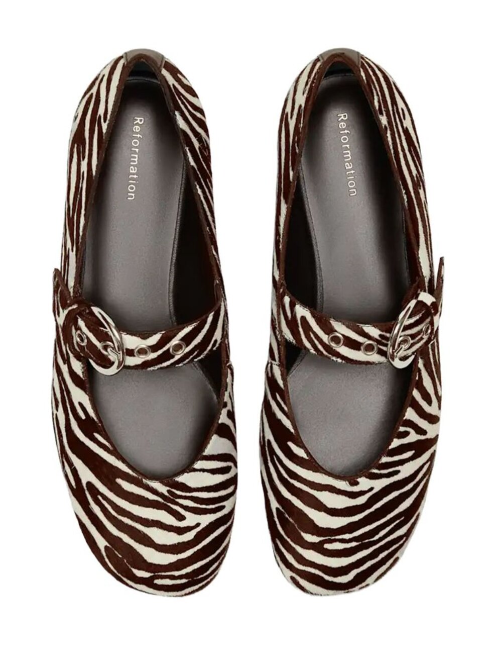 Reformation Bethany Mary Jane Ballet Flats Zebra Haircalf 7.5